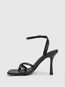 CUCCOO SZL Women's Square Toe Rhinestone Ankle Strap Sandals For Christmas - Black - View 4