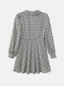 lacRébo Floral Print Long Sleeve Woven Mini Dress With Oversized Collar Vintage Style French Style Parisian Style - Black - View 8