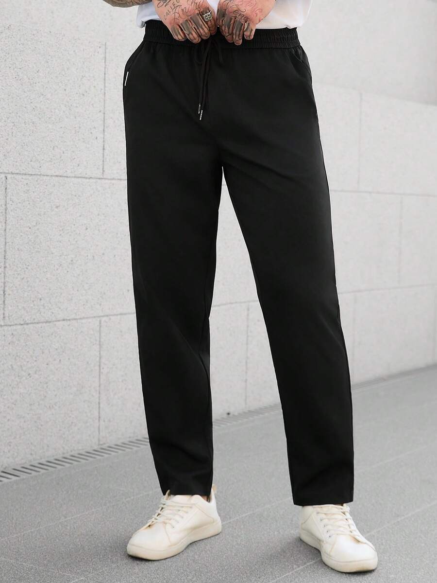 Manfinity CasualCool 男士抽绳腰带口袋休闲百搭日常裤 - 黑色 - 查看 1