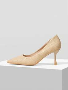 Tacones altos de punta fina y elegantes para mujer, versátiles para uso diario - Caqui - Ver 2