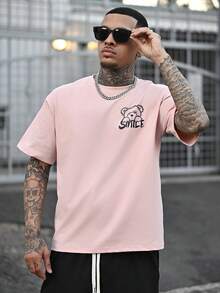 Devon Thys K-GLORY 男士休闲百搭简约印花短袖T恤 - 粉色 - 查看 7