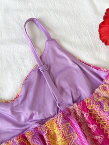 SHEIN 少女度假无袖V领休闲上衣，几何复古图案纹理面料，适合音乐节、波西米亚风、假日、下午茶等场合。 - 彩色 - 查看 4