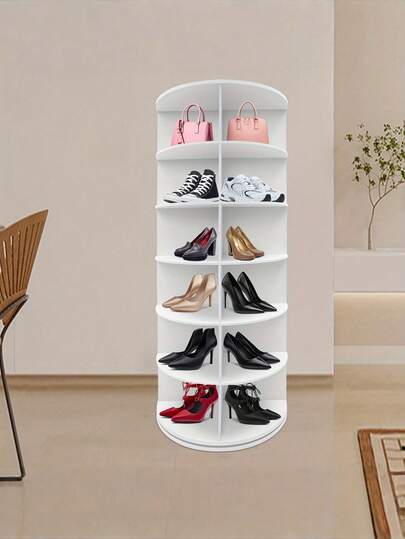 6-Tier Heavy Duty Rotating Shoe Rack Tower, 360° Rotating Shelf Storage Rack, White Scratch-Resistant Plastic Material, Space-Saving Round Design, Multi-Purpose Shoe And Bag Storage, Easy Assembly, Self-Supporting Structure, Suitable For Home/Entryway/Office, Sturdy And Durable, Wobble-Free, Minimalist Aesthetics Adapts To Various Decor Styles, Entryway Storage Rack, Home Storage, Modern Storage Unit, Multi-Tier Shelf, Apartment Residents, Small Apartment Living