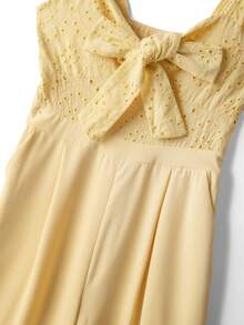 Selianne 女士春夏度假休闲奶油黄蕾丝拼接无袖阔腿连体裤 - 黃色 - 查看 3