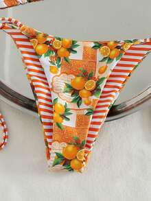 Swim Vcay Bộ bikini nữ mùa hè đi biển, dự lễ hội âm nhạc, kiểu nơ, sọc, in hình chanh, thắt nút, dễ thương, thích hợp cho kỳ nghỉ. - Nhiều màu - Xem 5