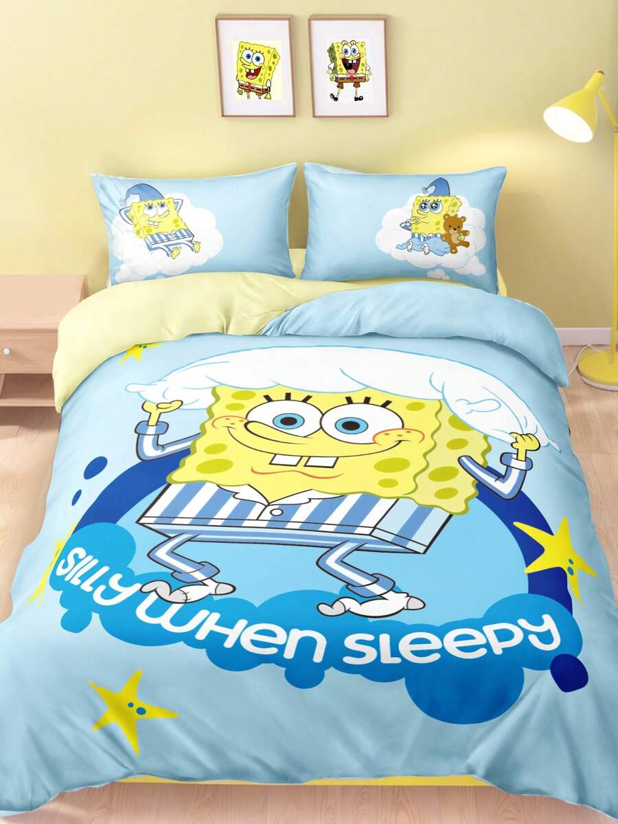 SpongeBob SquarePants | SHEIN 这款三件套印花睡衣被套采用柔软保暖的磨毛面料制成。蓝色被套有多种尺寸可选，适用于单人床、双人床、特大号床和加大号床。 - 混色 - 查看 1