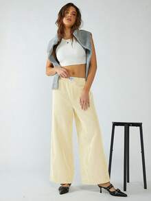 CovetEZ 2026 Spring Women's Yellow Striped Woven Pants - Yellow - View 6