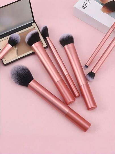7 piezas Juego de maquillaje multifuncional completo: Brocha de polvo, Brocha de rubor, Brocha de base, Brocha de sombra de ojos, Brocha de difuminado, Brocha de corrector, Herramientas de maquillaje