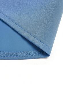 GlowEve 女士梭织缎面短袖V领衬衫，优雅办公服饰，新款春夏时尚衬衫 - 藍色 - 查看 7