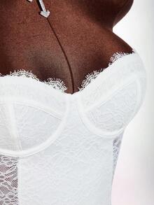 Amplova Vestido mini ajustado transparente con detalles de encaje para fiesta - Blanco - Ver 13