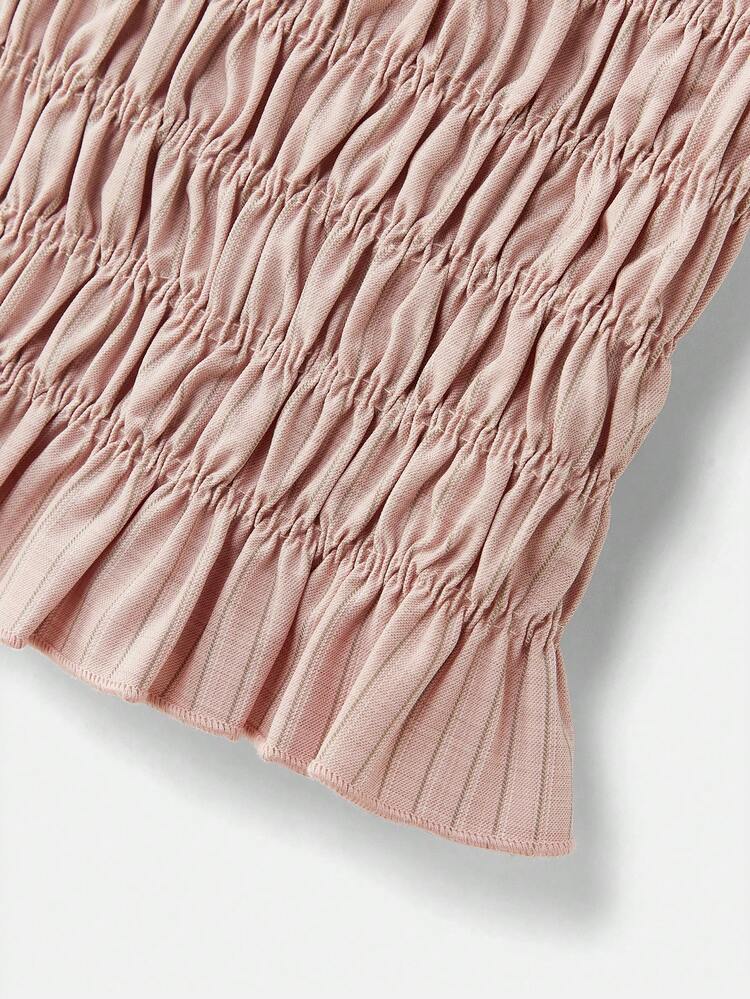 Débardeur smocké à rayures roses avec ourlet à volants, style printemps-été, style français parisien, Top de vacances, Top de sortie
