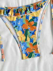 Swim Vcay 女士印花多色两件式泳衣套装，饰有贝壳图案，露背系带设计，适合海滩和度假穿着 - 彩色 - 查看 11