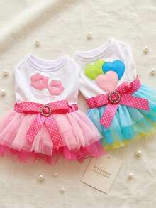 PETSIN 1 Piece Small Size Soft Tulle Fabric Comfortable Breathable Lightweight Elastic Waist Easy To Wear Cute Stylish Heart Lip Print Pink Blue Colors Pet Tulle Skirt Pet Dress Pet Clothing For Dogs Cats Teddy Bichon Frise Holiday Gift For Pet Lovers Dog Owners Daily Wear Party Photography Home Use Pet Apparel Pet Fashion Essentials Small Dog Cat Outfits Fancy Pet Skirt Pet Gown Pet Wardrobe Accessories - Multicolor - View 2