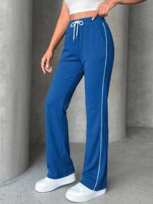 EURMUSE Drawstring Waist Sweatpants, Fashionable For Summer ,Petite Women - Navy Blue - View 4