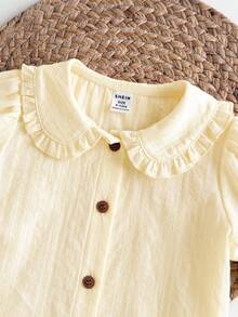 Loomiva Baby Girl Solid Color Ruffle Trim Petal Sleeve Cardigan, Casual & Versatile - Yellow - View 5