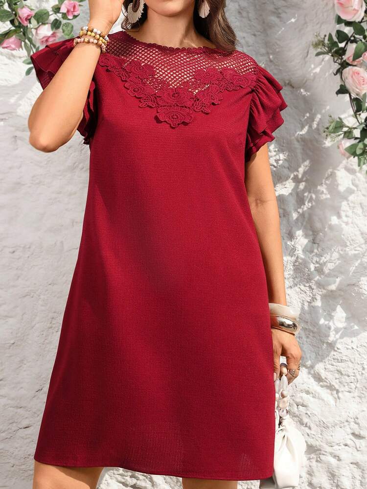 Plus Size Women Patchwork Cap Sleeve Midi Dress/Summer/Vacation/Elegant/Wedding Guest Dress,Red Dresses For Women ,Vacation Outfits Women,Birthday Outfits For Women,Summer Outfit For Women,Spring Clothes Women, Ruffle Dress,Elegant Dresses For Party , Summer Holiday Outfits,Red Dress For Women,Spring Dresses,Work Outfits For Women French Style Dress Red Summer Dress Women Maroon Dresses For Women Wine Red Dress Burgundy Dress For Women Red Casual Dresses For Women Premium Dresses For Women Dress Women Casual Dresses Dresses For Ladies Women's Dresses Lace Insert Dress Wine Red Dress For Women Women's Summer Dresses