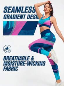 Innovista Bộ đồ thể thao nữ liền mạch in họa tiết trừu tượng chuyển màu, có mút ngực tháo rời, lưới thoáng khí, quần legging cạp cao và áo croptop, thích hợp cho yoga ngoài trời, đạp xe trong nhà, đấm bốc, chạy bộ, đi làm, Peloton, Australian Open, thể dục, làm đẹp, động lực tập gym tháng Giêng, đồ dùng cần thiết cho ngày Valentine, trang phục năng động, bộ đồ thể thao nữ, màu xanh nhạt và hồng. - Màu xanh lam - Xem 7