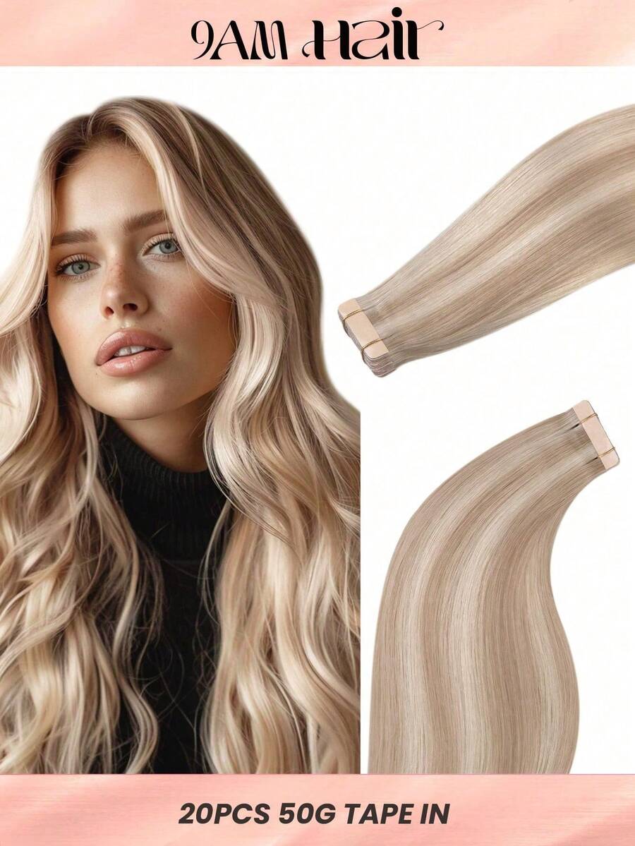 20PCS Straight Tape In Human Hair Extensions 100% Real Remy Human Hair 14-24inches Natural High Quality 50G/Pack For Salon Silky Seamless Invisible PU Tape In Hair Extensions - S18A/613A - View 1