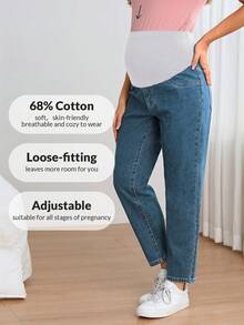 SHEIN Maternity Solid Color Casual Jeans - Medium Wash - View 3