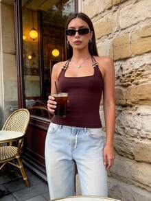 Ritzy Row 夏季度假串珠休闲背心 - 棕色 - 查看 5