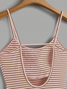 Comfortcana 女士性感粉棕条纹露背连体衣，夏季 - 彩色 - 查看 5