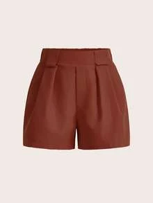 VaVaBold Women's Casual Everyday & Work Commute Solid Color Pleated Pocket Shorts, Without Belt - Redwood - View 3