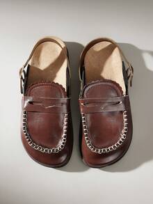 Solecia Women's Buckle Design Casual Versatile Flat Shoes - Burgundy - View 3