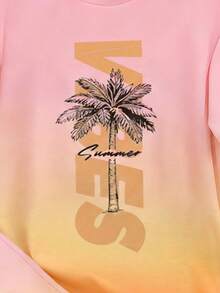 Teenage Boys' Palm Tree Print T-Shirt & Matching Shorts Set, Tropical Vibe, Casual Everyday Outdoor Sports Outfit, Spring/Summer - Multicolor - View 4