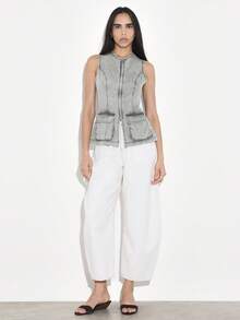 KSTM Áo khoác không tay denim màu xám bạc cho nữ, kiểu dáng cargo, có hai túi phía trước và khóa kéo toàn thân, thích hợp cho mùa thu xuân. - xanh quân đội - Xem 3