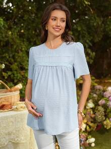 SHEIN 孕妇休闲圆领短袖上衣 - 藍色 - 查看 5