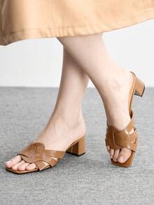 CUCCOO BIZCHIC Ladies Brown Crossstrap High Heel Sandals, Square Toe Comfort High Heel Sandals Commuter Style Sandals - Brown - View 5