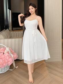 Dazy Plus Sexy Pure White Sleepwear 2 Pieces Set, Loose Robe & Nightgown, Elegant Plus Size Women Pajamas For Spring & Summer - White - View 6