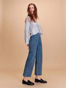 lacRébo High-Waisted Blue Jeans With Button Closure Cute Style Spring Summer Going Out Daily Chic Pants French Style Parisian Style - Dark Wash - View 3