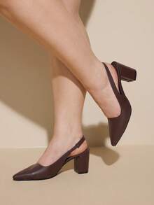 CUCCOO CURVES 女鞋 宽楦尖头粗跟高跟鞋 棕色后跟带 时尚舒适 日常通勤百搭 加厚女式高跟鞋 女鞋 大码女鞋 - 咖啡棕 - 查看 5
