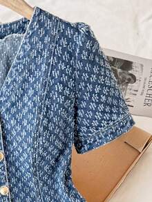 Comfortcana Đầm denim nữ kiểu dáng thanh lịch, cổ chữ V, tay cánh hoa, cài cúc đơn, thắt eo, thích hợp cho mùa hè. - Rửa nhẹ - Xem 6
