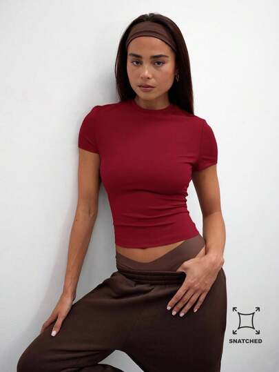 MUSERA Capped Sleeve Snatched T-Shirt Casual Vacation Everyday Airport Holiday Back To School Winter ,Elegant Valentines Day Spring Summer