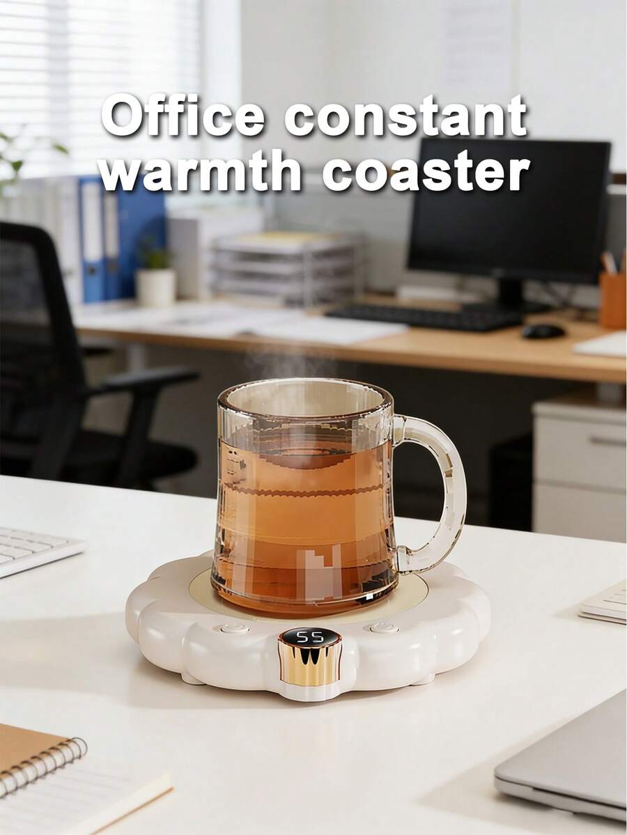 Teckwe European Standard Flower Shaped Constant Temperature Coaster, Anti Dry Burning, Adjustable Temperature, Electric Heating Coaster, Digital Display, Intelligent - EU C Type Plug(220-240V) - View 1