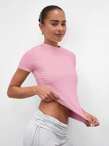 MUSERA ESSENTIALS Soft Touch T-Shirt Casual Capsule Wardrobe Everyday Airport Holiday Back To School Winter Elegant Spring Summer - Dusty Pink - View 2