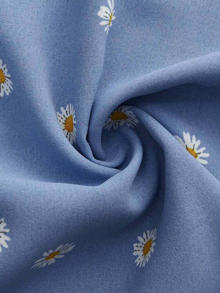Blue Mini Skirt With Daisy Floral Print Cute Boho Spring Summer Vintage Style Sky Blue Skirt Spring Summer Floral Skirt Vacation Skirt Vacation French Style Parisian Style