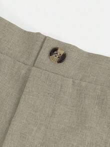 SHEIN Tween Boy Casual School/Commute Daily Single-Button Long Pants, Suitable For School, Leisure, And Outings - Khaki - View 3