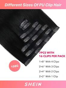 Seamless Clip Ins 100% Real Human Hair Extension 7PCS Seamless PU Clip In Human Hair Extensions Straight 14-22 Inch Jet Black Skin Weft Remy Hair Extensions 110G With Clips - S1 - View 4