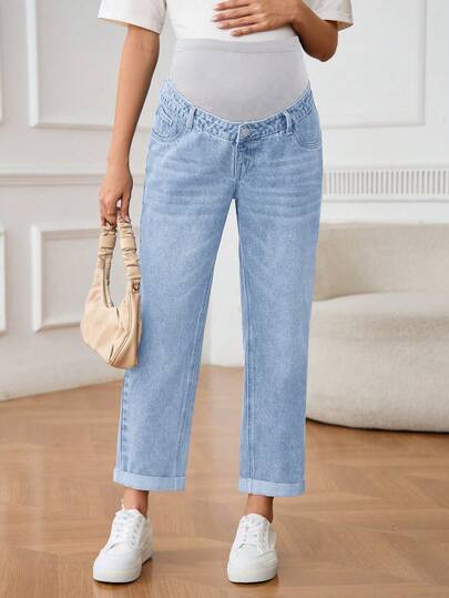 SHEIN Maternity Solid Color Casual Jeans