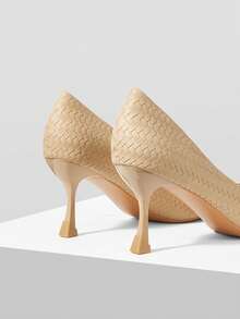 Tacones altos de punta fina y elegantes para mujer, versátiles para uso diario - Caqui - Ver 4
