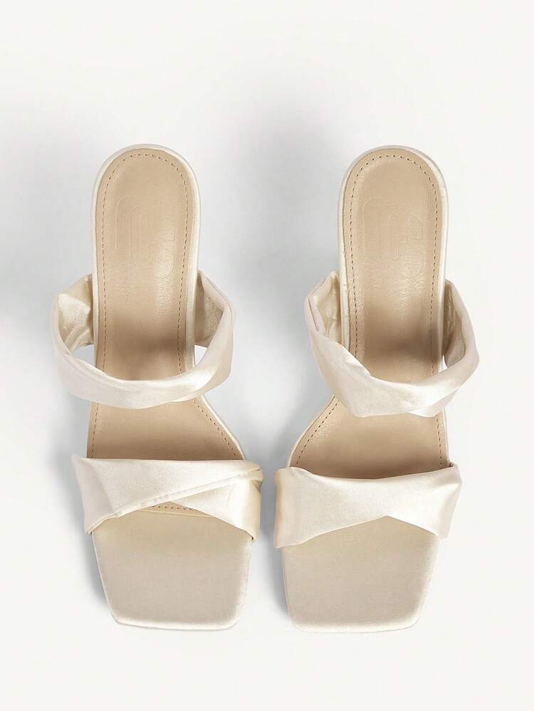 CUCCOO CHICEST Fashionable Satin Square Toe High Heel Sandals, Suitable For Autumn & Summer Wedding Shoes Summer Shoes Bride Shoes