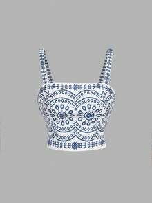 SHEIN MOD Women's Blue & White Floral Print Camisole And Skirt 2-Piece Set,Spring /Summer Outfits Women, Vacation Outfits Women,Party , Garden Party ,  Elegant Party, Wedding Guest Party Set,Going Out Outfits,Beach ,Summer Holiday Outfits ,Festival , Picnic,Birthday - Blue and White - View 8