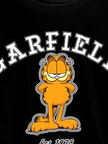 GARFIELD | SHEIN Áo thun nam tay ngắn cổ tròn in chữ hoạt hình, kiểu dáng thường ngày, đa năng. - màu đen - Xem 3