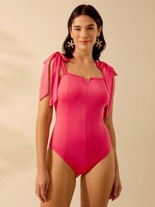 CAJUNI 女士小 V 领粉色系带紧身衣，度假休闲海滩夏季紧身衣 - 粉色 - 查看 9