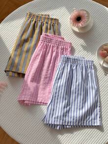 CovetEZ Women's Casual Elastic Waist Striped Loose Shorts - Multicolor - View 4