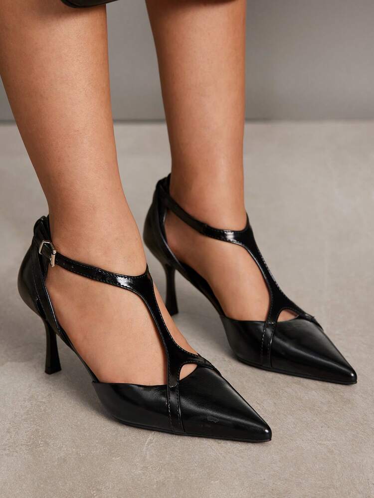 CUCCOO SZL Women's Buckle Design Hollow Lace-Up High Heel Pumps, Suitable For Daily Commute Spring Shoes