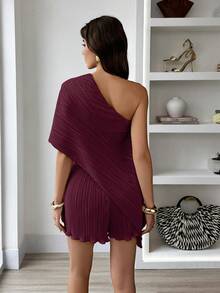 Selianne Bộ áo liền quần nữ dáng tiêu chuẩn hở vai mùa xuân/hè, trang phục đi nghỉ mát rộng rãi thoải mái, váy sang trọng cho nữ, váy xếp ly cho nữ, trang phục cho nữ, ghim cài áo, váy mới về cho nữ, trang phục thường ngày - Màu Đỏ Sâu - Xem 2
